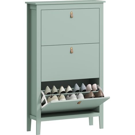 Meuble à chaussures - HOMCOM - 21 paires - 3 tiroirs rabattables, étagères réglables - panneau de particules - 80 x 24 x 131 cm vert (1/5)