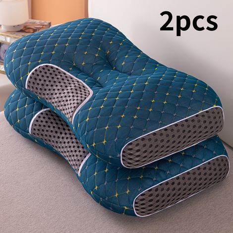 Lot de 2 oreillers appuie-tête pour dormir sur le côté et sur le dos (bleu)-AquaForge (1/2)