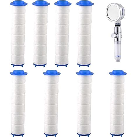 8 Pieces Shower Filter Cotton PP, 9.5 x 2 cm, Anti-Limescale, Removes Impurities and Chlorine from Water, Universal Shower Filter Replacement for Removable Shower Head (1/5)