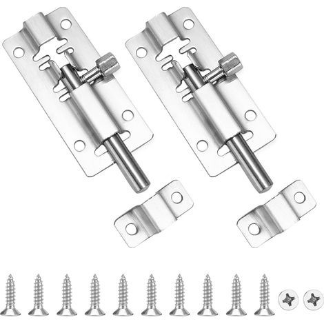 Catenaccio per porta (2 pezzi), serratura per porta in acciaio inox, con viti di montaggio, per casa, fienile, recinzione, capannone, cantina, argento (1/5)