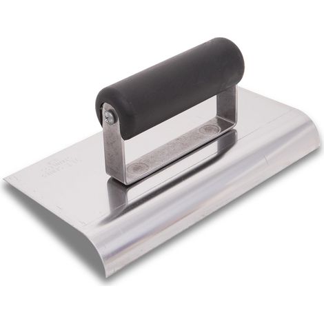 Frattazzo per bordi Marshalltown in acciaio inossidabile con manico in plastica, prevede l'arrotondamento al calcestruzzo, raggio: 10 mm, labbro: 13 mm, dimensioni: 203x102 mm. (1/4)