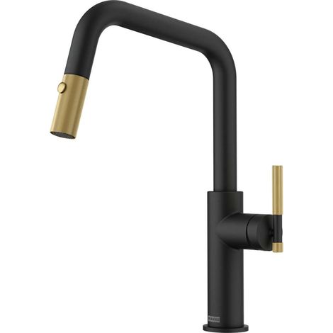 Franke Maris Stripes - Mitigeur d'évier FG 4760.504 avec douchette extractible, noir mat/doré 115.0747.676 (1/5)