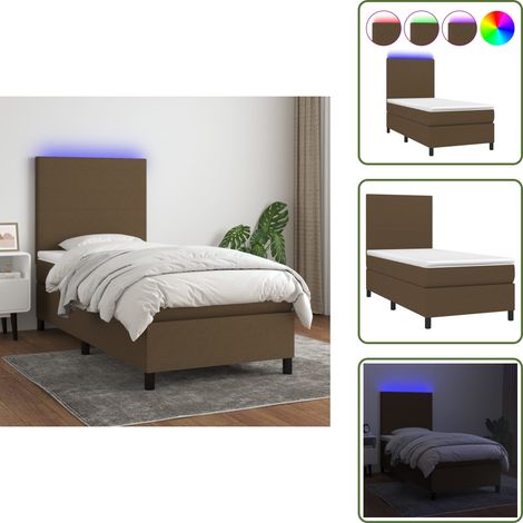Sommier à lattes de lit et matelas et LED Marron foncé 90x190cm - Sommier Tapissier - Lit Plateforme - Lit Avec Led - Matelas À Ressorts Ensachés - Têtière Ajustable (1/5)