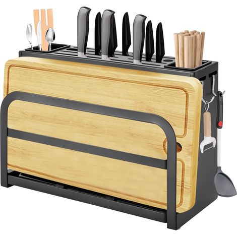 Bloc à couteaux en acier au carbone noir - Support de couteaux - Support de table et montage mural - Organiseur de cuisine moderne pour couteaux, planches à découper, couverts, gants, capacité de (1/5)