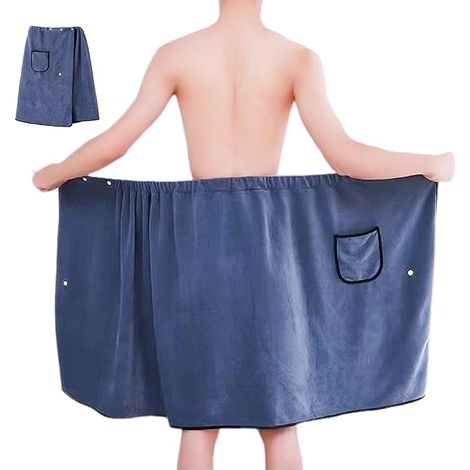 Paréo Bain Homme, Serviette Plage/sauna, Poches & Boutons-pression , Kilt de Bain Réglable en Coton Poches, Idéal pour Piscine, Plage, Sauna, Spa et Hammam, Confortable & Pratique (1/5)