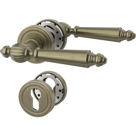 Poignée de porte intérieure bronze vert avec rosace ronde, ensemble béquille PZ avec cylindre européen, design classique pour portes d'entrée et intérieures UK0100 (1/5)
