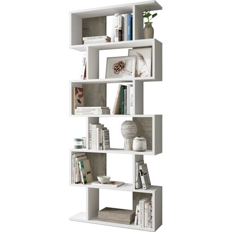 Bücherregal 80x25x192 cm mattweiß und Eiche mit 6 Regalböden – Fiume (1/5)