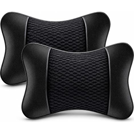 Appui-tête voiture - Coussin cervical 2 pièces en PU cuir - Mousse à mémoire - Soutien du cou, protection colonne - Auto, voyage-Noir (1/5)