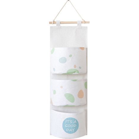 (3 poches, couleur) Sac de rangement suspendu, sac de rangement mural en tissu pour porte de placard pour chambre à coucher, sac mural en coton et lin (1/4)