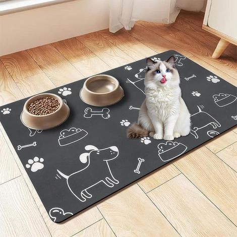 1 Tapis Gamelle, 30x50cm, Terre De Diatomées, Antidérapant, Imperméable, Pour Chien Et Chat