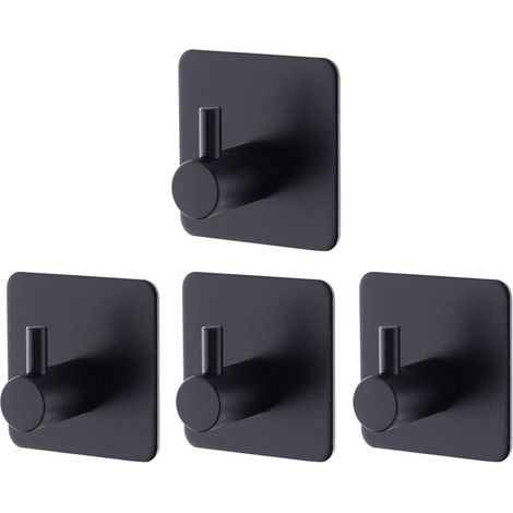 Pack of 4 black self-adhesive wall hooks, self-adhesive wall hooks for bathroom and kitchen, self-adhesive wall hooks made of stainless steel without drilling MUMU (1/4)
