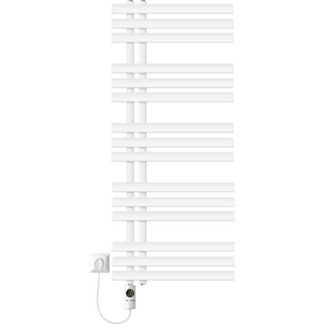 LuxeBath Radiatore Elettrico Iron EM 500 x 1200 mm Termosifone in Acciaio Bianco Calorifero con Elemento Riscaldante 1200W con Termostato e Display Digitale Scaldasalviette per Bagno Modalità Timer (1/5)