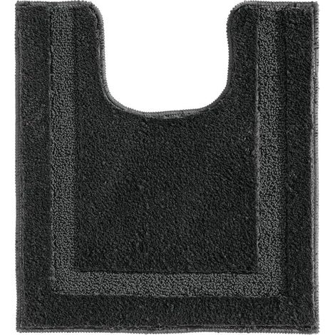 1 Tapis contour WC, antidérapant, polyester microfibre, noir, pour salle de bain