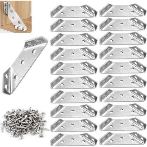 Connecteurs d'angle, connecteurs d'angle universels en acier inoxydable pour meubles, équerres d'angle pour meubles (30 pièces), argent (1/4)