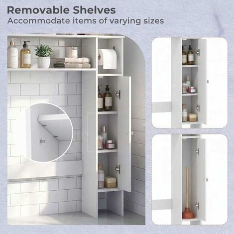 Meuble de rangement pour toilettes blanc en MDF avec porte-papier et étagères amovibles pour salle de bain et petits espaces (1/5)