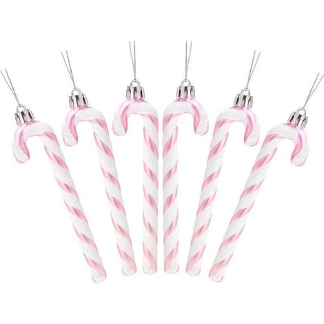 Pcs Christmas Concepts Pack of 6-13cm (Baby Pink) Glitter Candy Cane Christmas Tree Decorations (1/4)