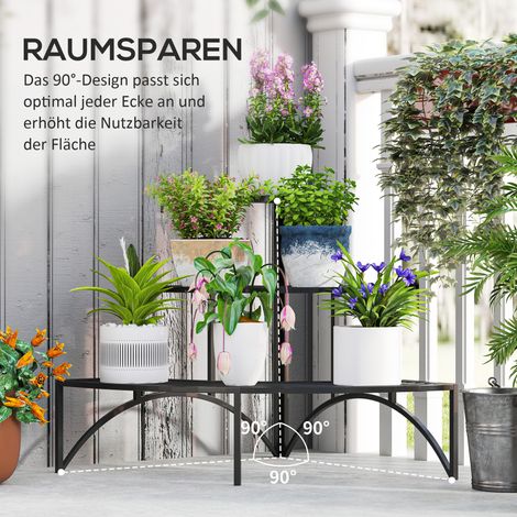 Support d'angle pour plantes, étagère à fleurs 3 niveaux en métal, pour intérieur et extérieur, présentoir à pots noir