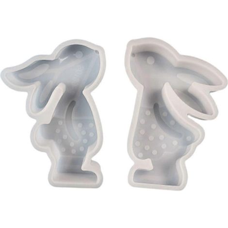 Lot de 2 moules en résine en forme de lapin de Pâques pour la fabrication de bougies, de savons et autres objets artisanaux. (1/4)