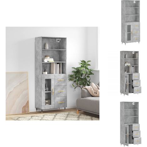 Buffet haut Gris béton 69,5x34x180 cm Bois d'ingénierie - Buffet Design Moderne - Meuble Rangement Gris - Armoire Élégante - Buffet Haute Capacité - Mobilier Salon (1/5)