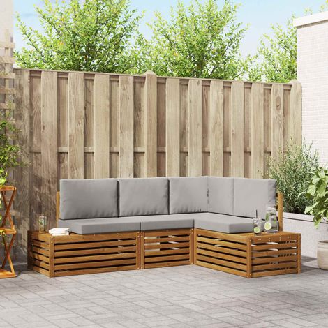 Outdoor-Sofagarnitur mit Kissen 4 Stück Natürlich und Hellgrau