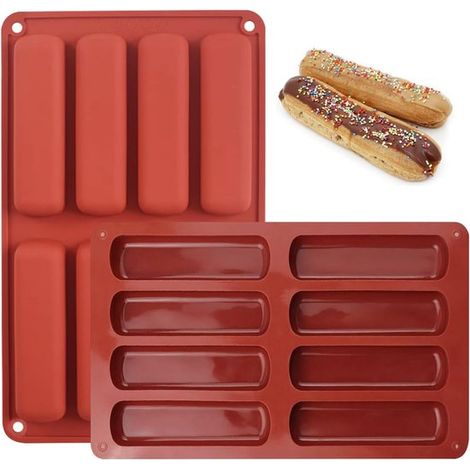 2er-Pack Silikon-Müsliriegel-Backform 8 Mulden Rechteckige Energieriegelform Silikonform Antihaftform für Muffins Schokolade Brownies Käsekuchen rot (1/5)