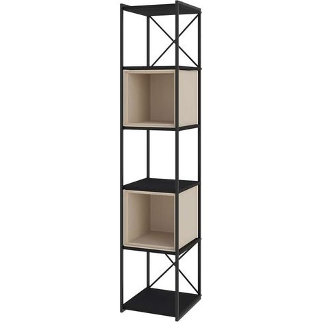 Estantería 2 cubos y estantes modelo Berta-36 acabado negro/crema, 179cm(alto) 36cm(ancho) 39cm(largo). (1/2)