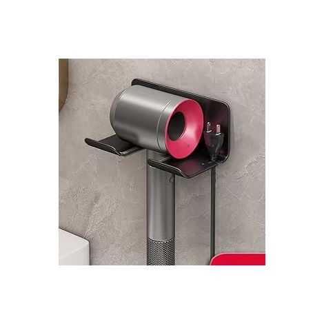 CCYKXA Hair Dryer Holder, Wall Mounted Hair Dryer Holder, Hair Dryer Holder, No Drilling Hair Dryer Holder, Hair Dryer and Straightener Holder, Fits Most Hair Dryers (Black) (1/3)