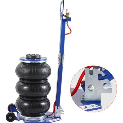 Cric pneumatique 3T/3000kg, lève jusqu'à 44,9cm en 3-5s, avec 6 tubes en acier et poignées réglables, pour voitures et ateliers (bleu) (1/5)