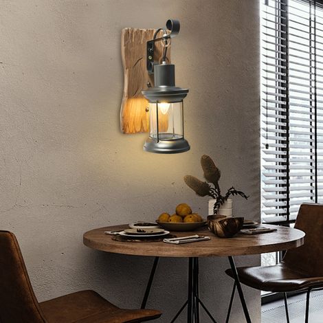 Retro Industriell Garten Wandlampe Vintage Holz Wandleuchte Wand Licht 220V