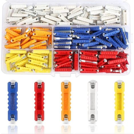 Fusibles de voiture torpille 200 pièces – 5A, 8A, 10A, 16A, 25A – Boîte de rangement incluse – Protection contre surcharges (1/5)