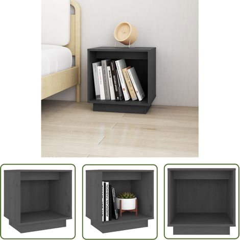 The Living Store Nachttisch Grau 40x30x40 cm Massivholz Kiefer - Nachttisch - Grau - Massiver Holzt Tisch - Kiefernholz - Wohnzimmer Dekoration (1/5)