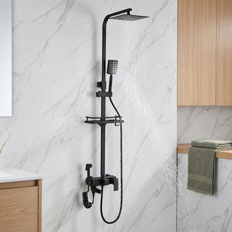 Columna de ducha - Negro - acero inoxidable - Ducha de altura ajustable - Instalación fácil (1/5)