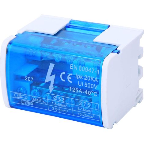 Boîte de Distribution de Bornier Électrique, Monophasé 2 Niveaux, 2x7 Trous, Montage sur Rail DIN, Bloc Répartiteur pour Installation Électrique (1/5)
