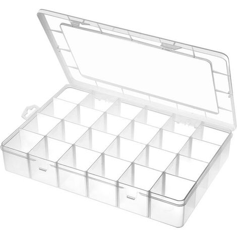 BelleRise - Grande boîte de rangement en plastique à 24 compartiments, séparateurs ajustables, boîte de rangement transparente (1/5)