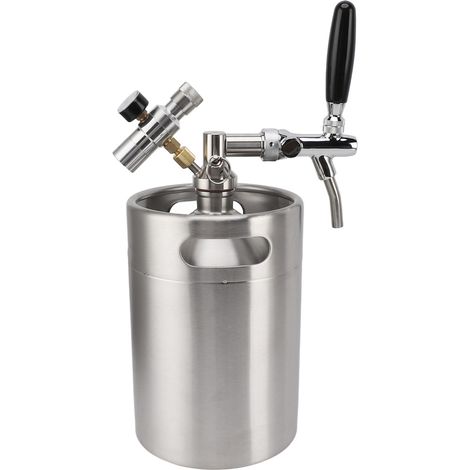 Mini fût à bière 5L acier inoxydable, système de distribution portable pressurisé avec régulateur 60PSI pour bière artisanale et pression. (1/5)