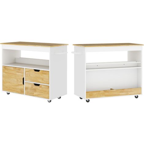 Carrello da cucina/carrello di servizio con piano di lavoro, cassetti, carrello su ruote con mobiletto da cucina con anta a chiusura ammortizzata, maniglia, isola cucina con vano aperto per ufficio, 1