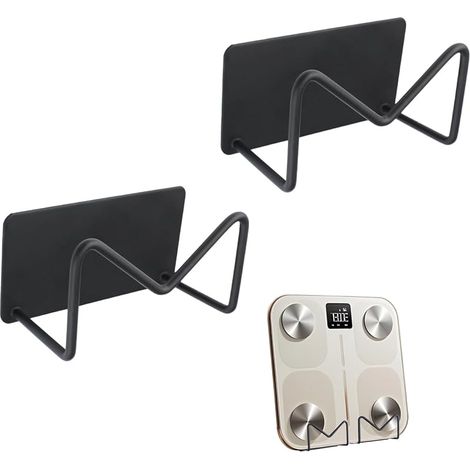 Lot de 2 supports muraux auto-adhésifs pour balance de poids, support de rangement mural réglable pour salle de sport, salle de bain, chambre, cuisine, dortoir, camping-car, garde-manger, noir (1/5)