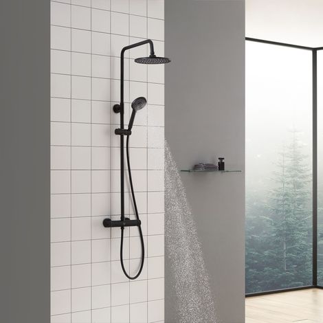 Cecipa Noir Colonne de Douche Thermostatique Ensemble de Douche Ronde avec Mitigeur Thermostatique Système de Douche Hauteur Réglable Kit de Douche en Pluie (1/5)