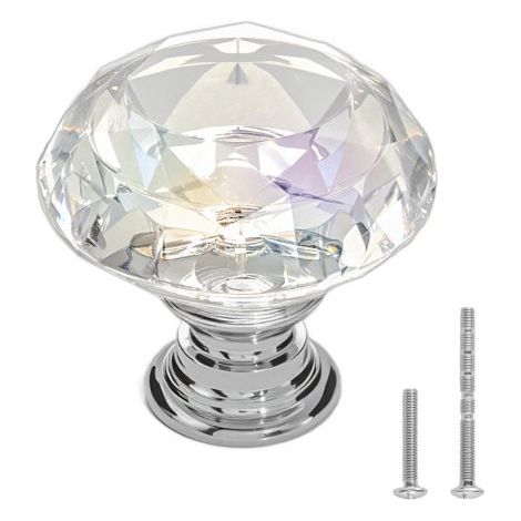 Pomos para Gabinete, Tiradores de Acrílico y Aleación de Zinc con Forma Diamante y Tornillos, para Cajones, Puertas, Baño y Dormitorio, Acrílico Transparente y Base de Plata Pulida, 12 uds (1/5)
