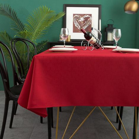 Nappe rectangulaire, anti-taches, rouge, 140x240 cm, aspect lin, imperméable