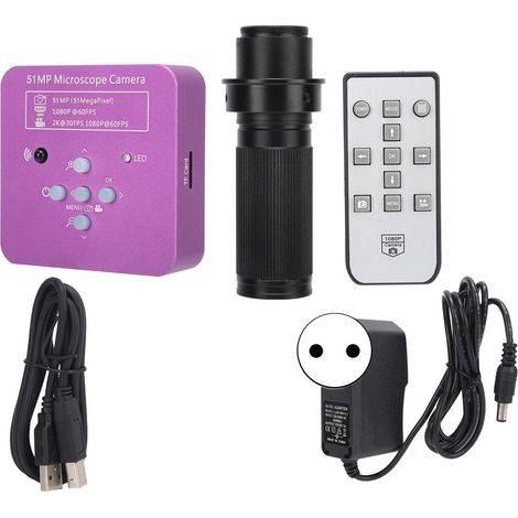 Caméra microscope USB FHD 51MP, vidéo HD avec interface multimédia, télécommande incluse, alimentation AC 100-240V prise UE, pour inspection précise et observation en direct. (1/5)
