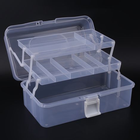 Boîte de rangement/organisateur d'outils pliable en plastique transparent à trois compartiments avec poignée (1/5)