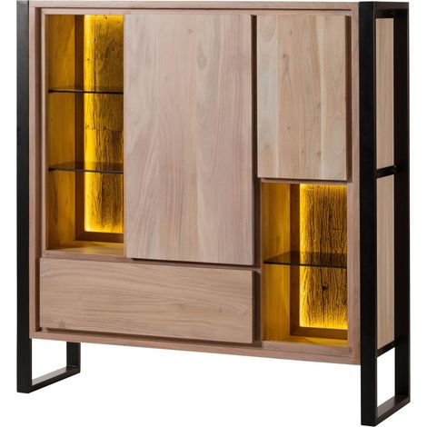 Highboard Akazie / Altholz 130x40x140 natur lackiert DENVER 100