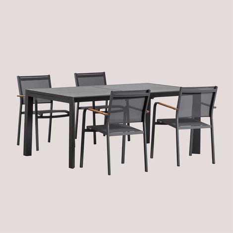 Set tavolo rettangolare 180-240x100 cm allungabile Starmi e 4 sedie da giardino impilabili in alluminio Archer SKLUM            