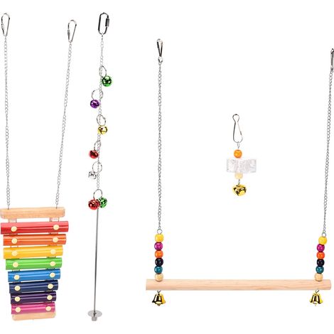 Juego de juguetes de 3 piezas para gallinero: xilófono, columpio y kit de tenedor para frutas. Accesorios educativos para gallinas y aves de corral pequeñas.