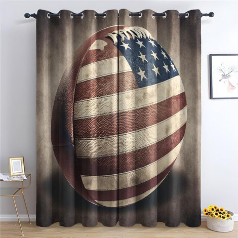 Rideau Football Américain - Rideau Occultant Thermiques Garçon Rugby Rustique Sport, Lot de 2 Rideaux à Oeillets pour Decoration Chambre Salon, Draperies Intérieurs Fenetre, 140x160 cm (LxH) - 2x L 14 (1/5)