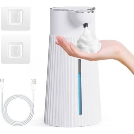 Elektrischer Seifenspender (400 ml) mit Sensor, automatischer Wandseifenspender für Schaumseife, 2 Stufen, Weiß, USB, IPX6 wasserdicht (1/5)