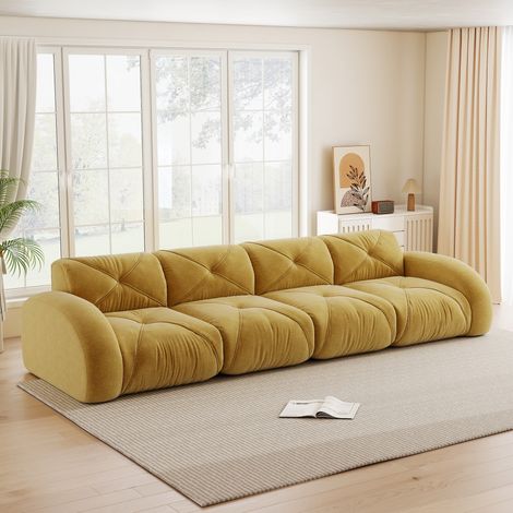 Canapé 4 places modular aus Chenille Gelb, rahmenloses Sofa mit flexiblem Modulsystem