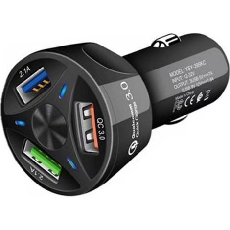 Câble téléreport Charge montée sur véhicule QC3.0, Charge rapide de plaque tournante de charge rapide de port de sortie 3USB monté sur véhicule de téléphone 3.1A - noir (1/3)