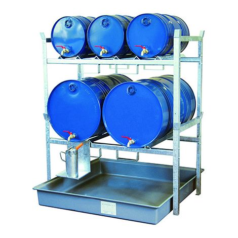 Rayonnage en acier pour 3 fûts 60L et 2 fûts 220L - Charge max 450kg - 7672F